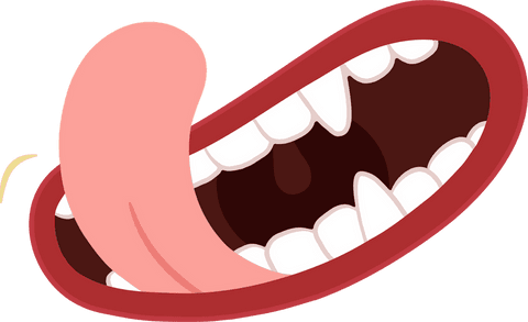 Cartoon Mouth with Red Lips and Expressive Tongue on Transparent Background