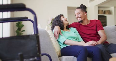 Biracial Couple Enjoying Time Together at Home