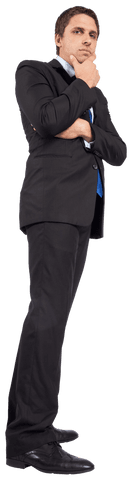 Thoughtful Businessman in Professional Suit on Transparent Background