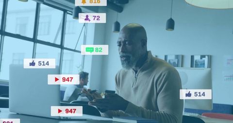 Professional Analyzing Social Media in Modern Office Environment