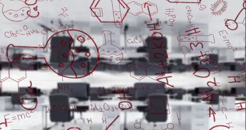 Abstract chemistry and mathematical concepts overlay