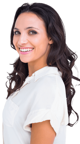 Transparent Background Woman Smiling with Long Curly Hair