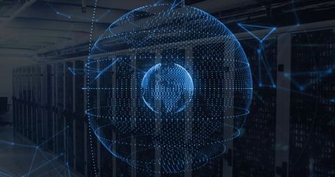 Futuristic Digital Sphere in Data Center with Network Connections