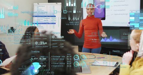 Business Presentation with Digital Financial Data Overlays - Download Free Stock Images Pikwizard.com