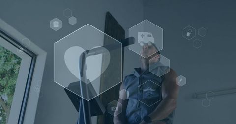 Active Lifestyle with Medical Icons Overlaying Gym Workout