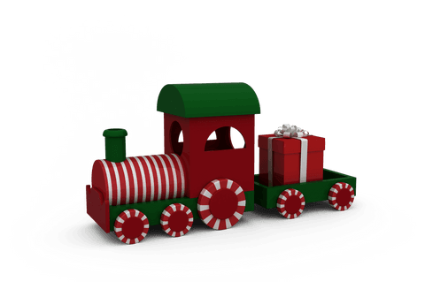 Transparent holiday train decor with christmas gift and bow
