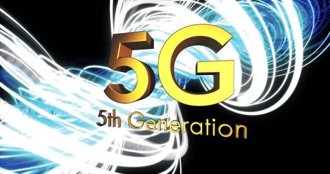 5G Technology Concept with Dynamic Light Trails and Text Design