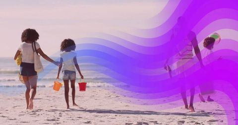 Family Enjoying Seaside Adventure on a Bright Sunny Day