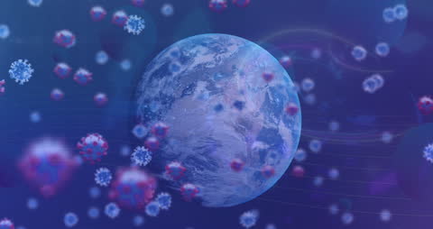 Animated Globe with Coronavirus Molecules Circulating in Digital Space