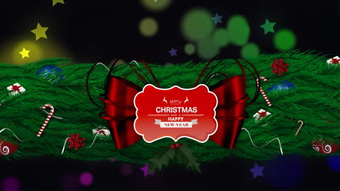 Christmas Greeting with Ribbon and Festive Decorations