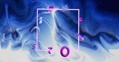 Abstract geometric shapes on fluid blue background