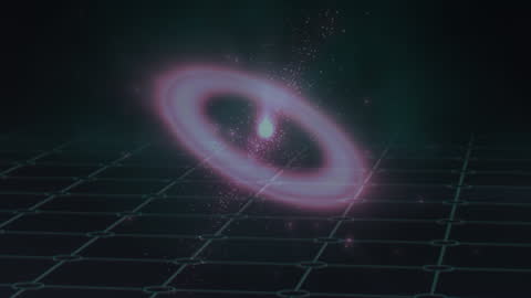 Glowing Neon Ring on Digital Grid Background