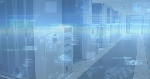 Virtual Interface Overlaying High-Tech Server Room - Download Free Stock Images Pikwizard.com