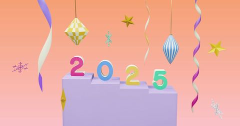 Vibrant 2025 Celebration with Festive Ornaments