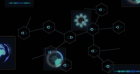 Futuristic Network Interface Design with Digital Icons and Mapping
