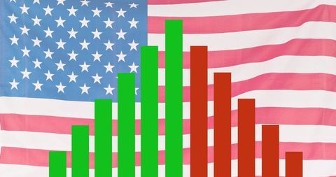 USA Flag with Statistics Charts Representation Background