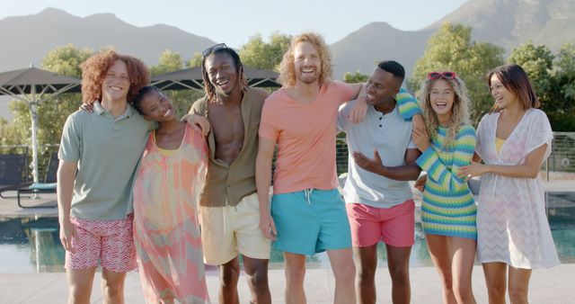 Group of Diverse Friends Enjoying Summer Poolside Outdoors - Download Free Stock Images Pikwizard.com