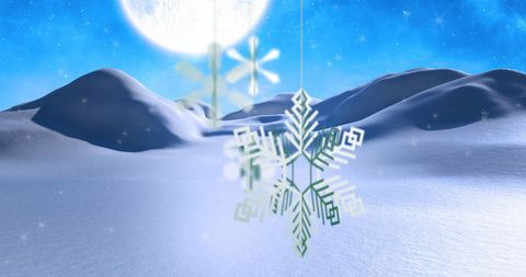 Winter Wonderland with Hanging Paper Snowflakes in Moonlight
