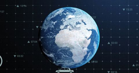 Spinning Globe with Digital Icons over Network Grid - Download Free Stock Images Pikwizard.com