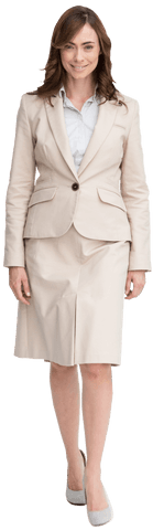 Depicts successful, confident businesswoman walking forward. Ideal for business presentations, websites, and promotional materials illustrating confidence and progress in professional fields. Transparent background allows for easy integration into various graphics and layouts.