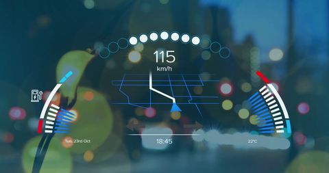 Futuristic Electric Car Speedometer Amid Cityscape - Download Free Stock Images Pikwizard.com