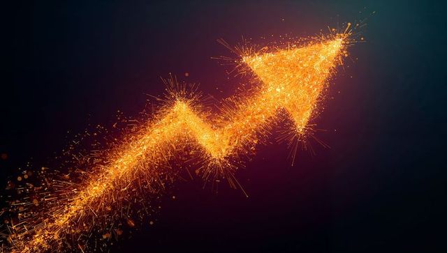 Golden spark arrow soaring upward representing growth, momentum and success for business