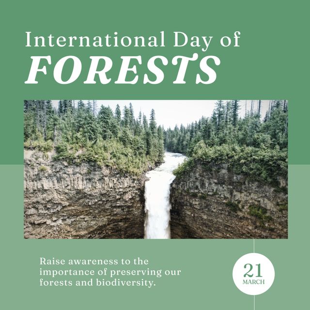 International Day of Forests Celebration with Scenic Waterfall and Trees - Download Free Stock Templates Pikwizard.com