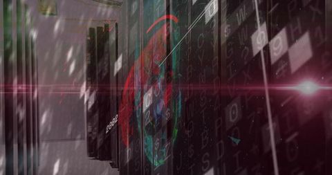 Futuristic Digital Skull Displayed in Data Center Cybersecurity Visual