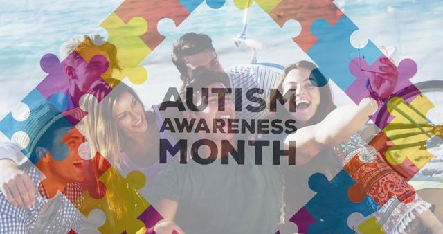 Multicolored Puzzle Overlay Celebrating Autism Awareness with Friends - Download Free Stock Images Pikwizard.com