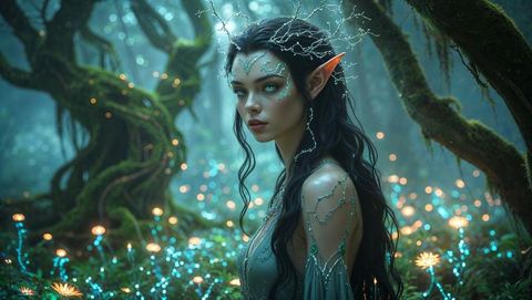 Enchanted elf in magical forest glade
