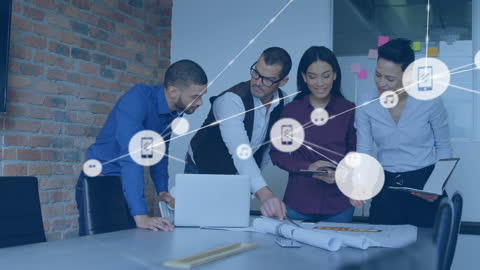 Business Team Utilizing Digital Network in Modern Office