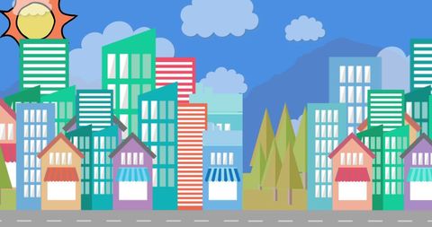 colorful vibrant cityscape illustration with modern buildings - Download Free Stock Images Pikwizard.com