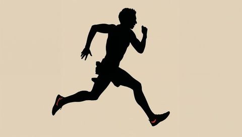 Male silhouette runner sprinting mid-stride with red shoes and waist belt minimal graphic