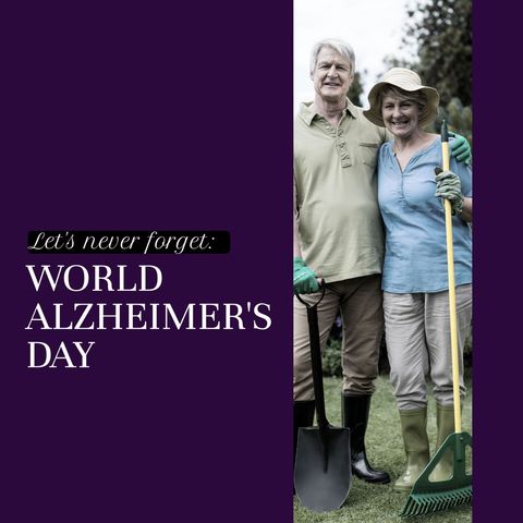 World alzheimer's day awareness with senior couple gardening