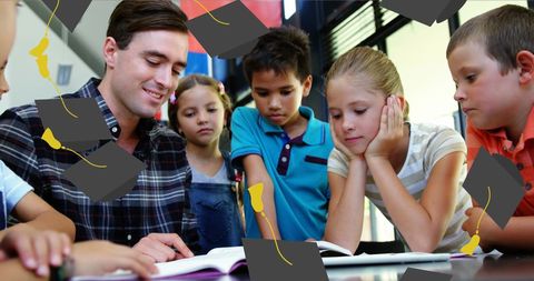 Enthusiastic Teacher Engaging Inquisitive Students in Classroom