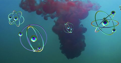 Futuristic molecular design over swirling red liquid