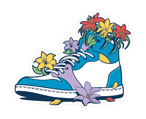 Floral High-Top Sneaker Illustration on Transparent Background
