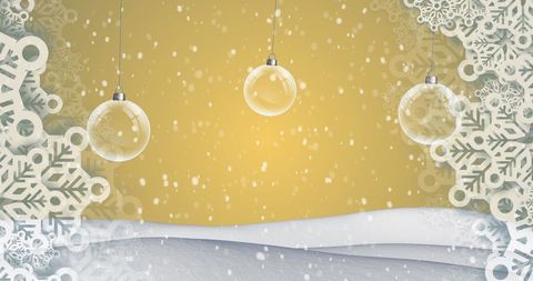 Festive Snowfall with Christmas Ornaments and Snowflakes