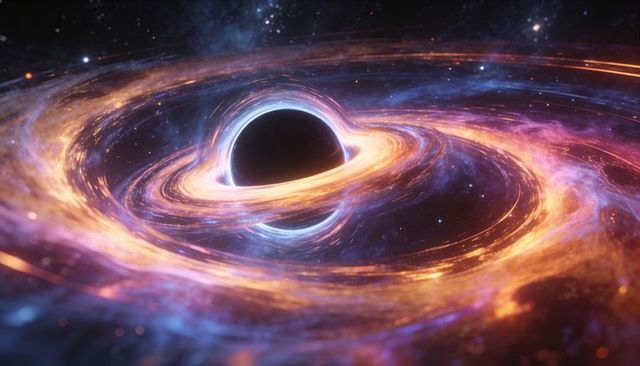 Swirling Black Hole Revealing Luminous Accretion Disk and Photon Ring Forming Vivid Spiral