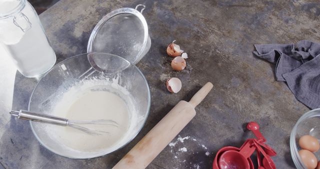 Baking Preparation with Ingredients and Tools on Rustic Tabletop - Download Free Stock Images Pikwizard.com