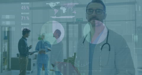 Doctor Managing Medical Data with Modern Technology Interface