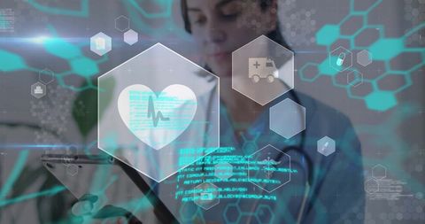 Doctor Analyzing Medical Data with Futuristic Interface