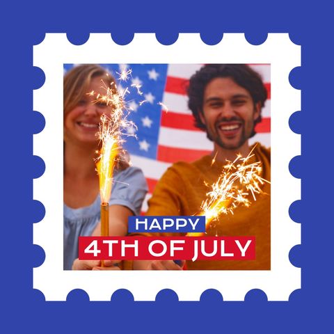 Happy 4th of July Celebration with Sparklers and American Flag