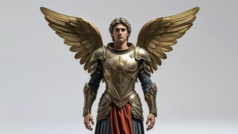 Majestic Knight in Golden Winged Armor in Studio Lighting