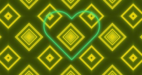 Neon Heart Overlay with Abstract Moving Geometric Background