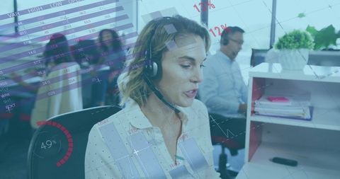 Business professional analyzing data in office environment