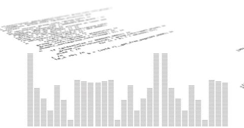Minimalist Gray Audio Equalizer Bars with Blurred Source Code Background for Tech Visuals