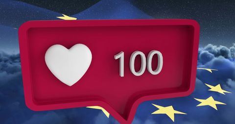 Heart Icon Pop-Up with EU Flag in Background