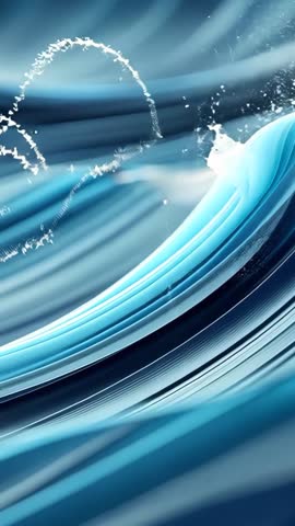 Flowing blue ribbons creating sparkling particle arcs vertical motion background loop