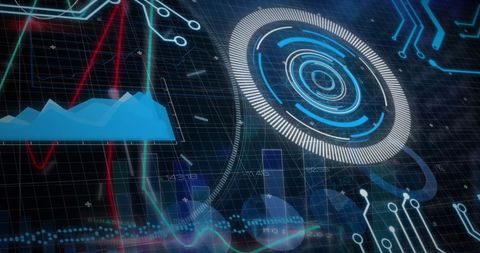 Futuristic Digital Interface with Data Charts and Circular Scanner - Download Free Stock Images Pikwizard.com